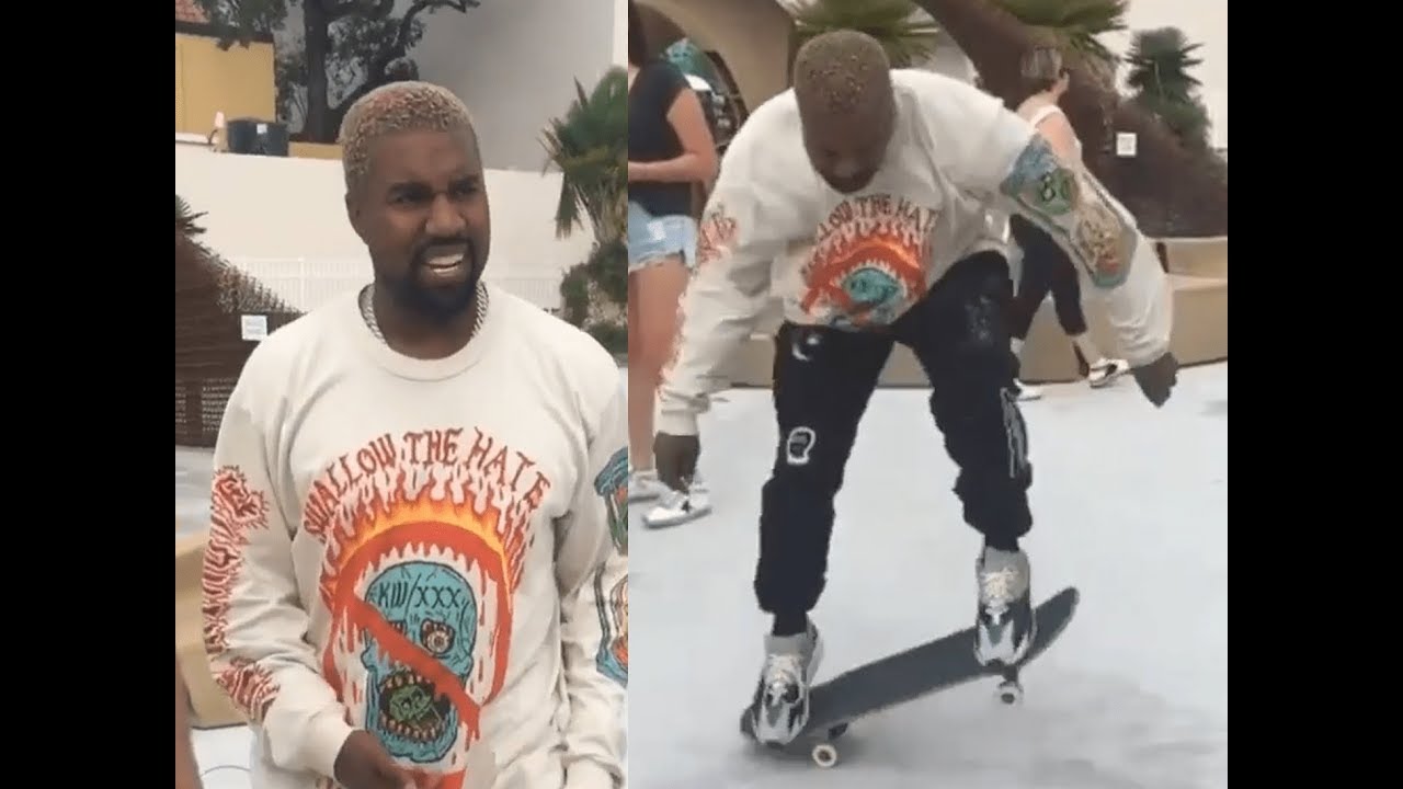 Kanye West Learns skateboard in Miami